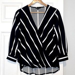 Banana Republic Striped Black/White Faux Wrap Top